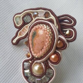 Soutache free form adjustable ring stone and pearl