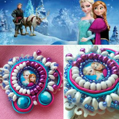 Hair pin / brooch Frozen cabochon soutache