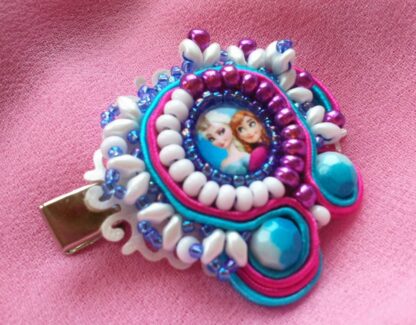 Hair pin / brooch Frozen cabochon soutache