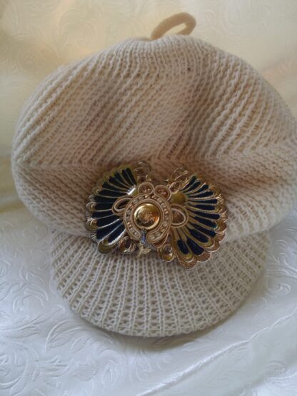 Vintage neutral beanie hat soutache peacock