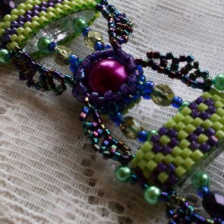 Handmade beaded bracelet peyote pearls green purple new unique cuff